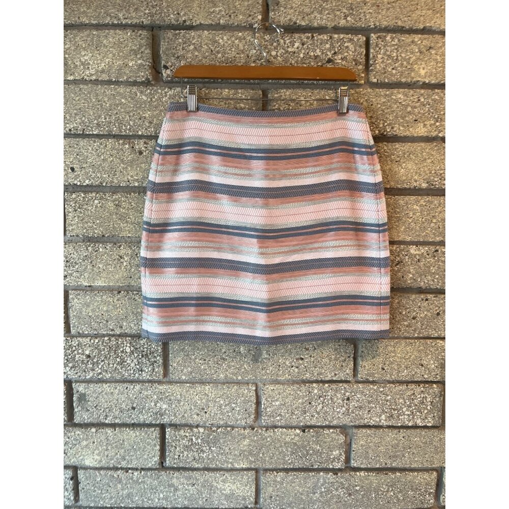 Striped Pastel Pink & Blue Loft Petite Skirt With Zipper Closure